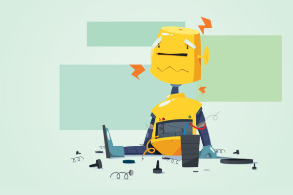 Cartoon image of a broken robot