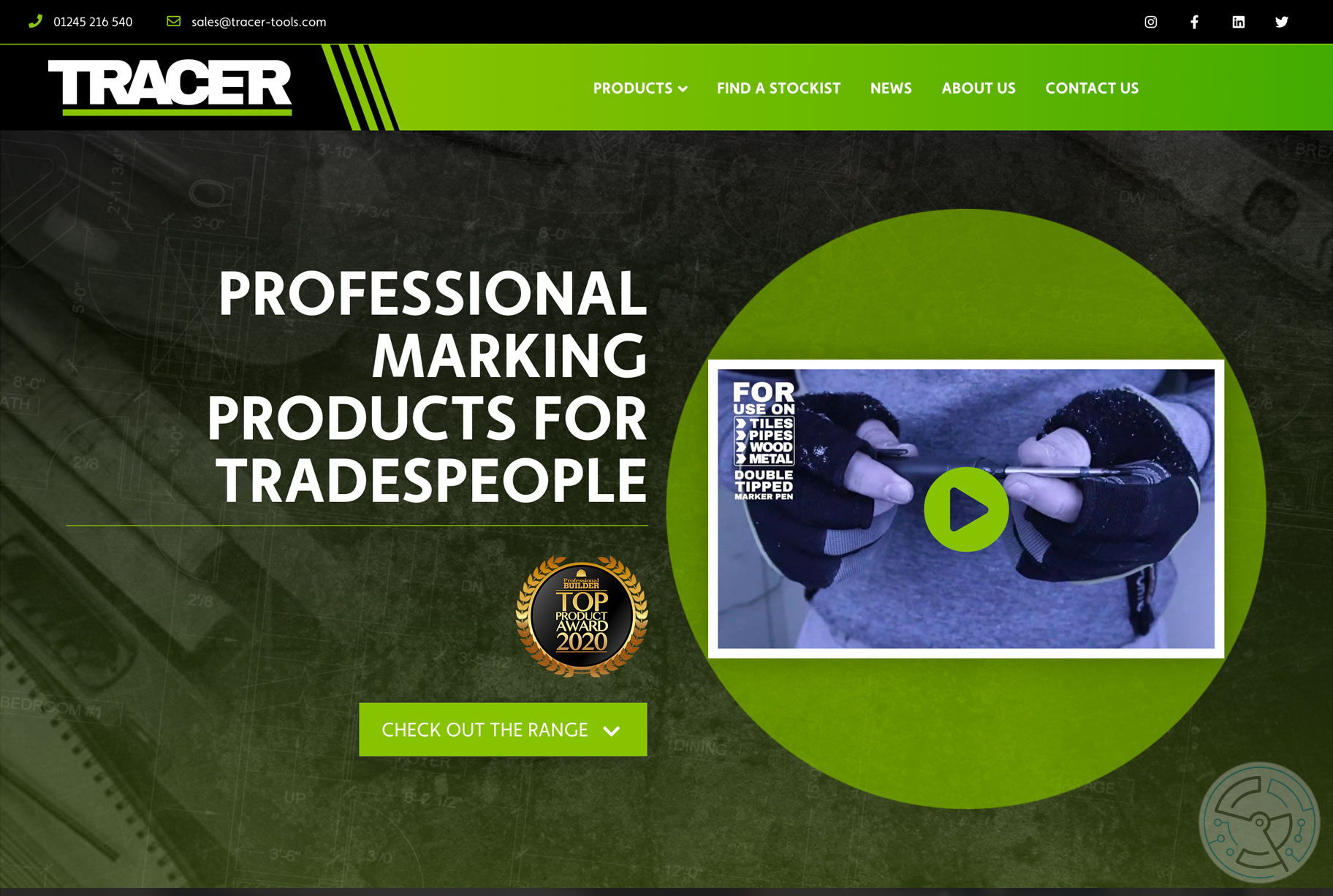 TRACER Tools website design – home page